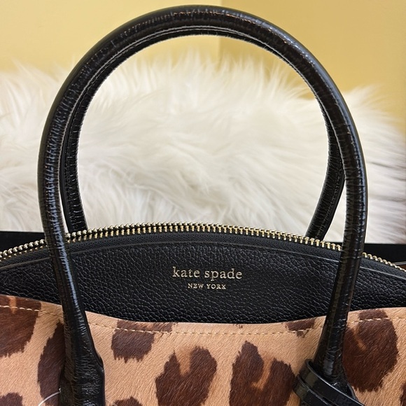 Kate Spade Margaux Medium Caviar Leather Leopard Calf Hair Crossbody Satchel Bag - Picture 5 of 17